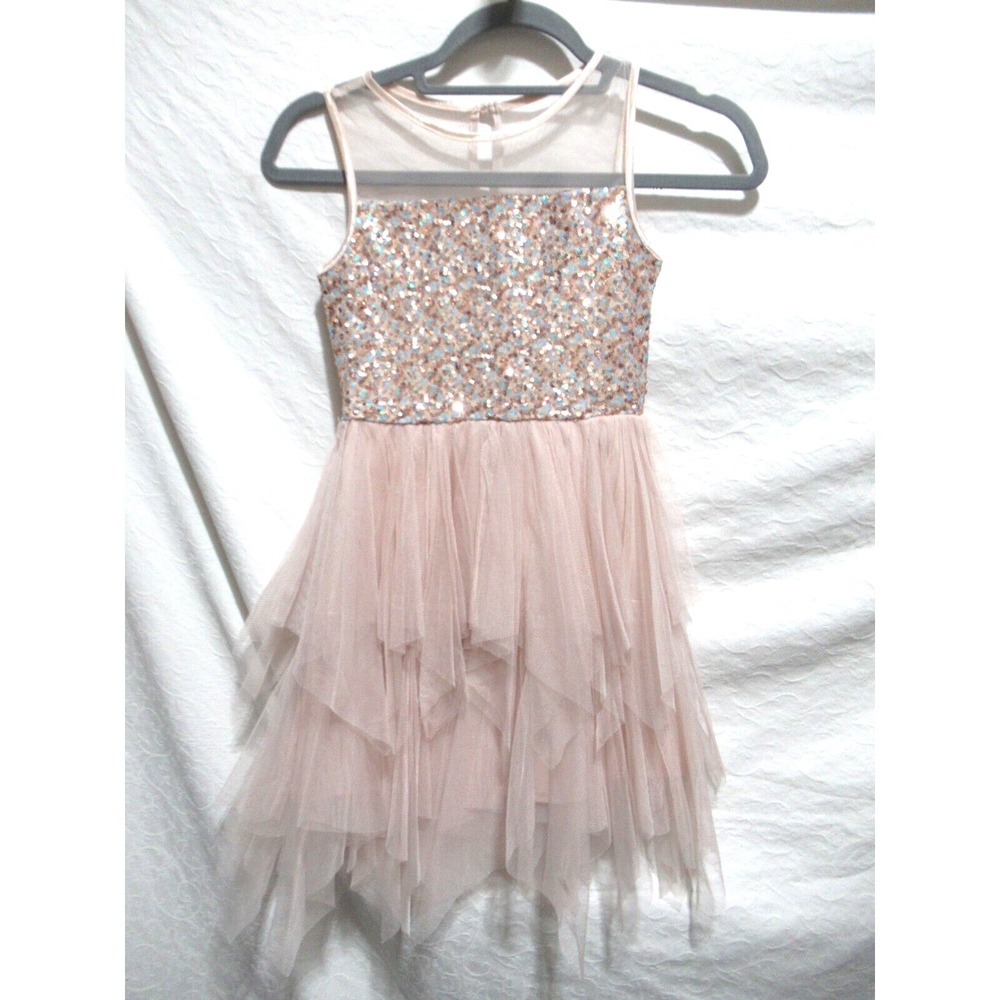 Pink & Violet Girl's Size 8 Nude Color Sequin Tulle Sleeveless Dress